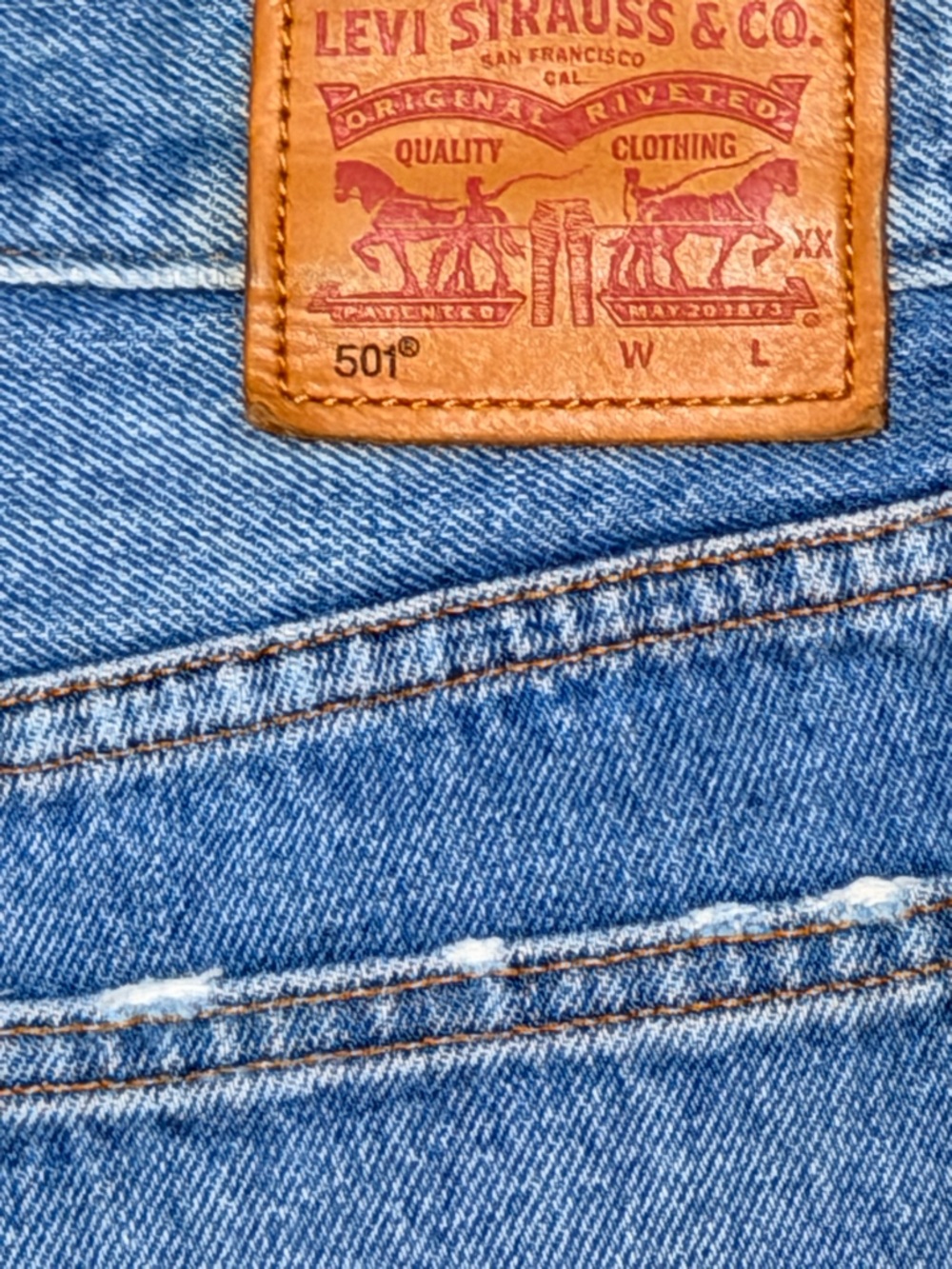 Levi's Blue Distressed High-Rise Jean Shorts - Picture 3 of 5